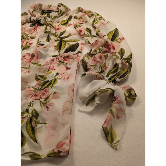 White House Black Market Top Women's XXS Floral White Blouse Scarf luxury Classy - Picture 8 of 16